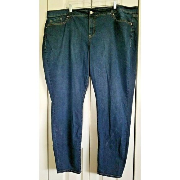 Torrid 3X Women's 26R Blue Solid Boyfriend Denim Pockets Jeans Dark Straight Leg - Picture 1 of 4